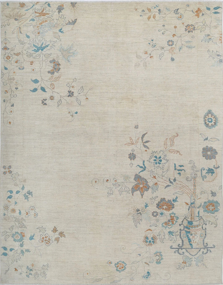 Brown Afghan Oushak Rug 9' 3" x 11' 9" Hand-Knotted | No. AT64830