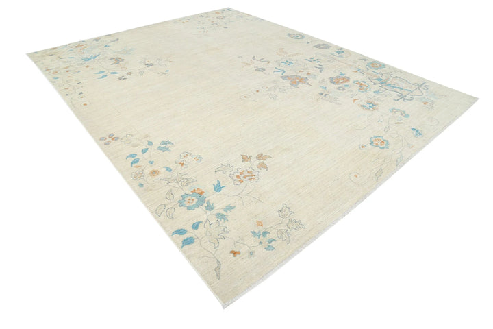 Brown Afghan Oushak Rug 9' 3" x 11' 9" Hand-Knotted | No. AT64830