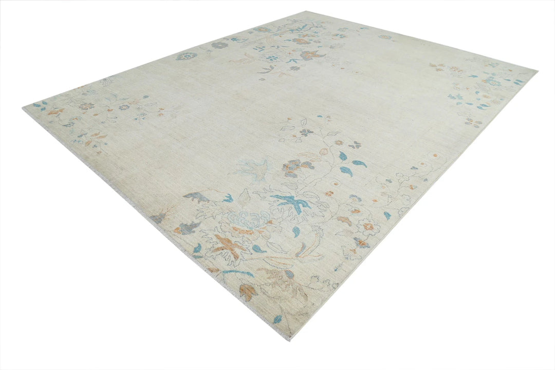 Brown Afghan Oushak Rug 9' 3" x 11' 9" Hand-Knotted | No. AT64830
