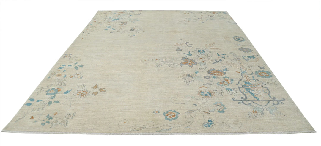 Brown Afghan Oushak Rug 9' 3" x 11' 9" Hand-Knotted | No. AT64830
