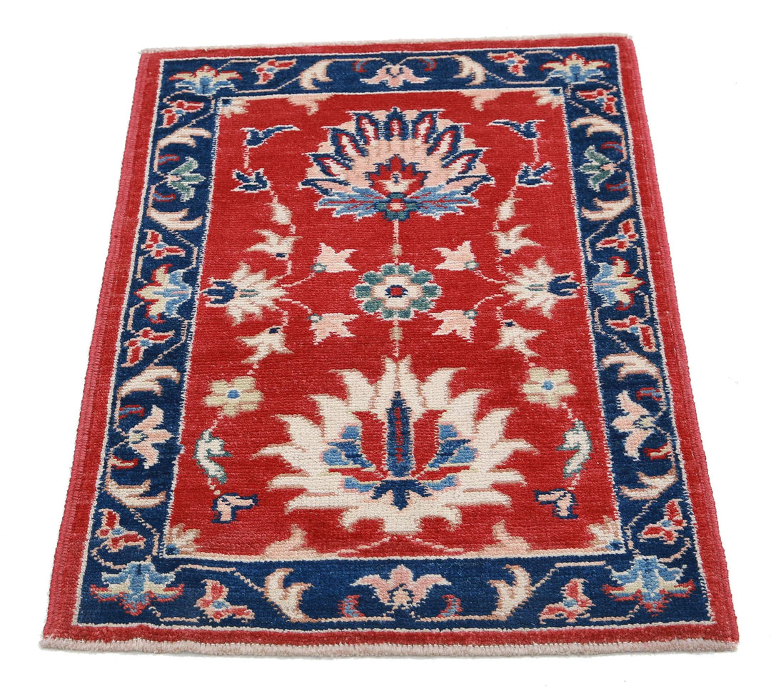 Red Afghan Oriental Rug 2'1" x 2'10" Hand-Knotted close-up
