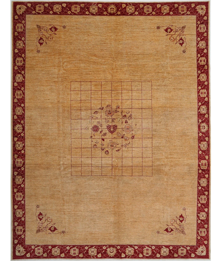 Beige Afghan Modcar Rug 9' 2" x 12' 0" Hand-Knotted | No. AT64857
