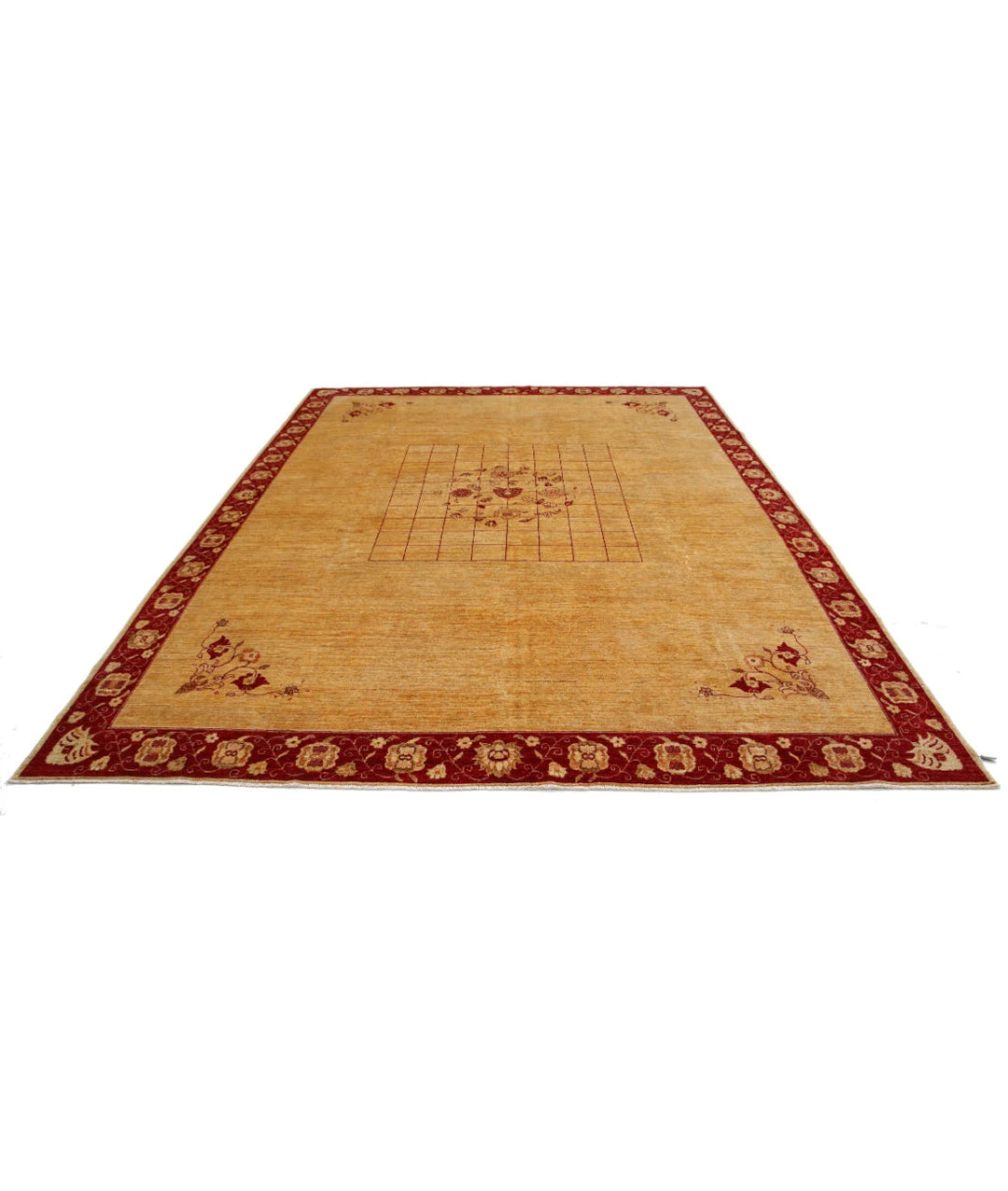 Beige Afghan Modcar Rug 9' 2" x 12' 0" Hand-Knotted | No. AT64857