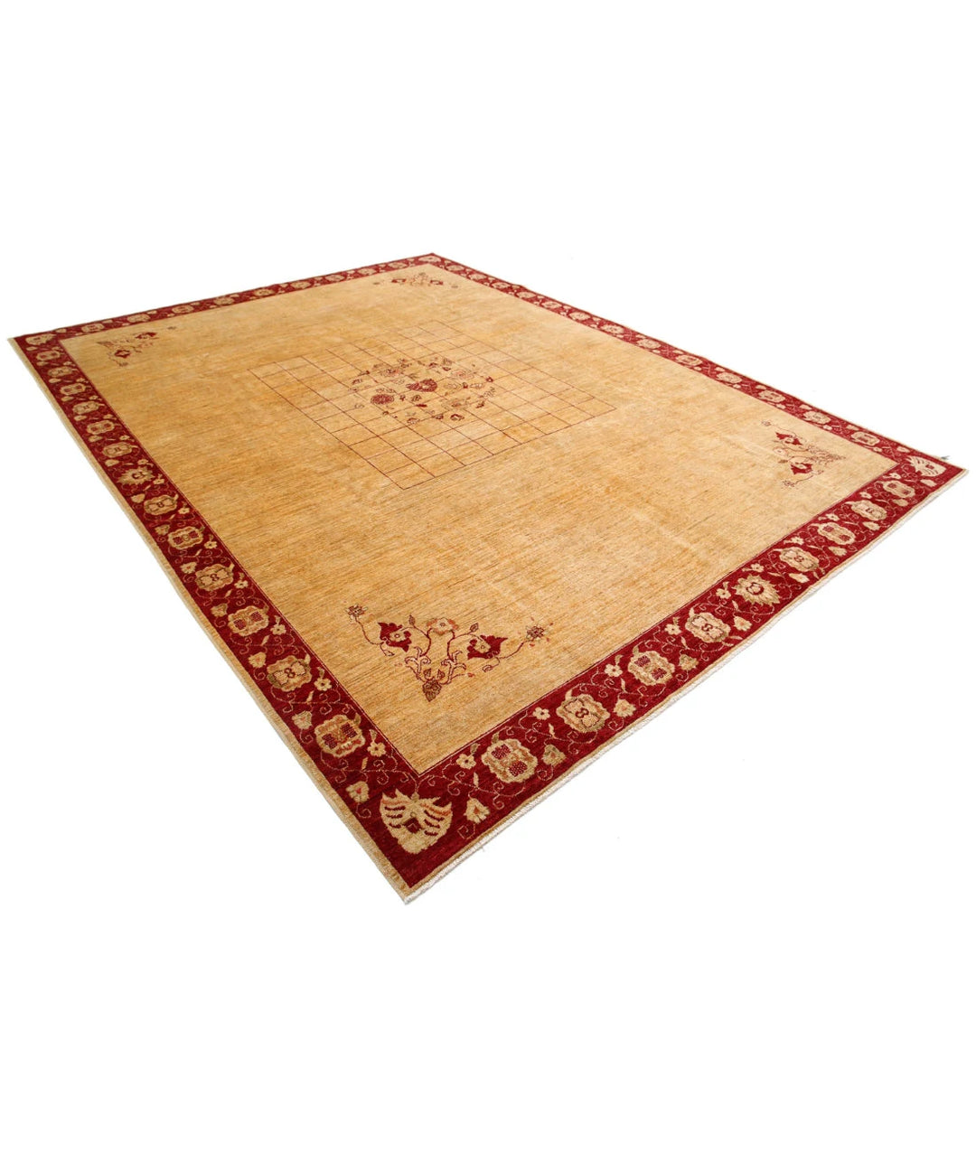 Beige Afghan Modcar Rug 9' 2" x 12' 0" Hand-Knotted | No. AT64857