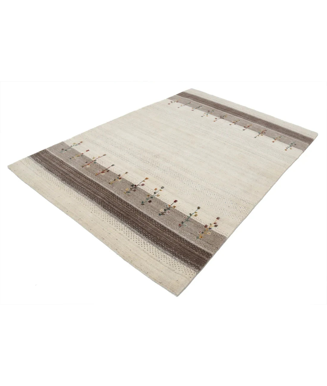 Ivory Indian Oriental Rug 5' 3" x 7' 7" Hand-Knotted | No. AT64896
