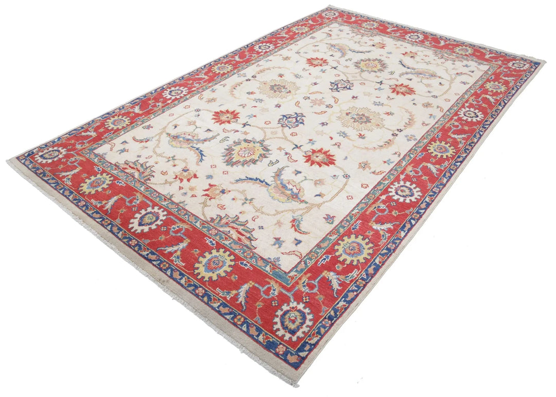 Afghan Ziegler Rug 6' 5" x 10' 2" Hand-Knotted | No. AT64962