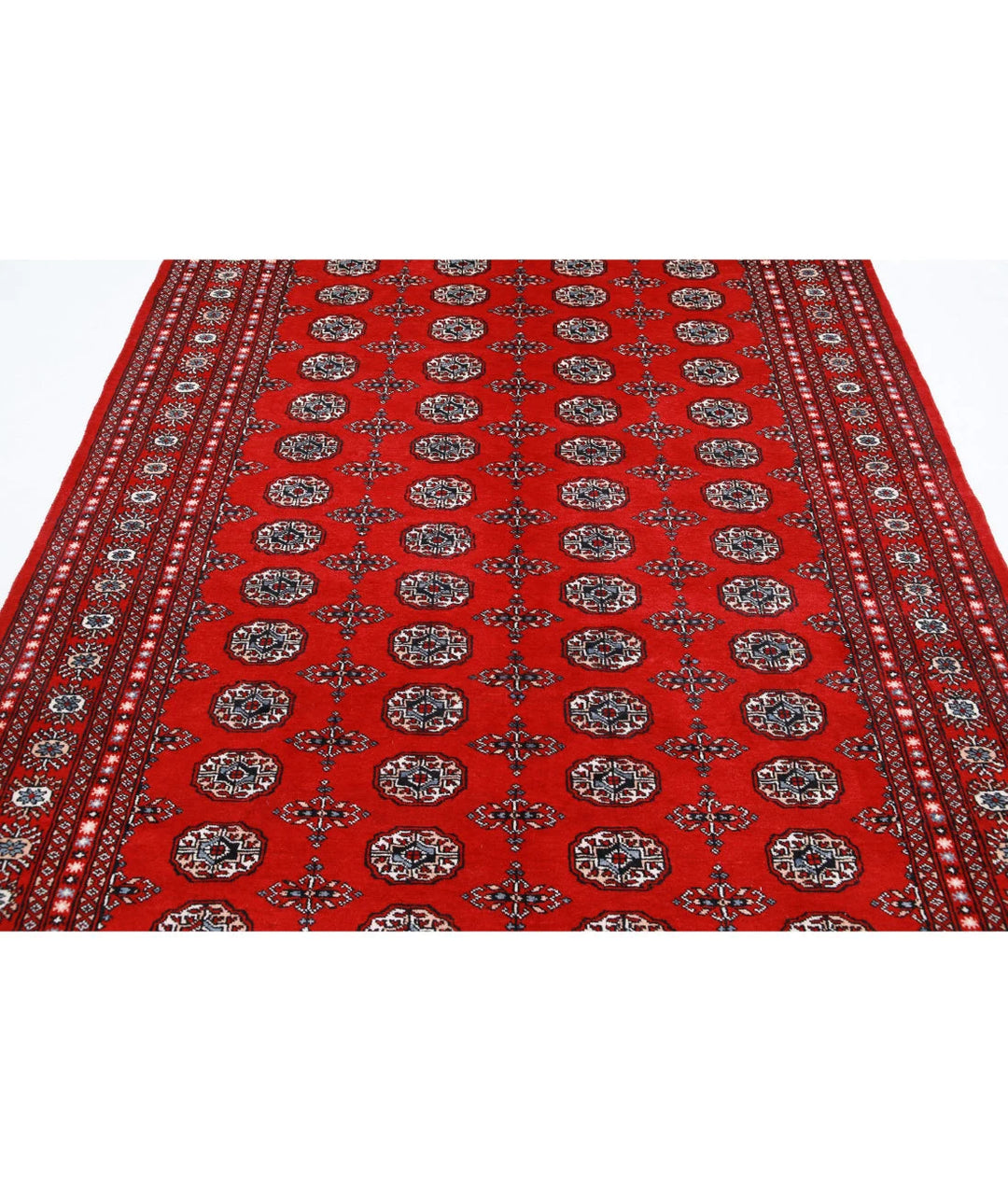 Red Pakistani Bokhara Rug 6' 0" x 8' 5" Hand-Knotted | No. AT65070