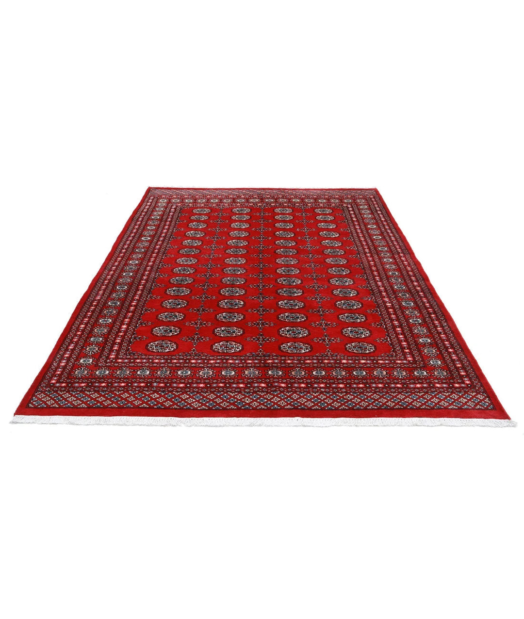 Red Pakistani Bokhara Rug 6' 0" x 8' 5" Hand-Knotted | No. AT65070