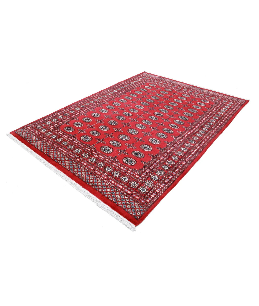 Red Pakistani Bokhara Rug 6' 0" x 8' 5" Hand-Knotted | No. AT65070