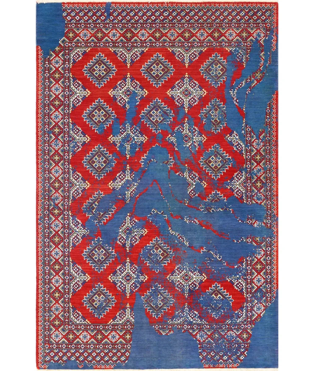 Red Pakistani Oriental Rug 4' 0" × 6' 0" Hand-Knotted | No. AT651564