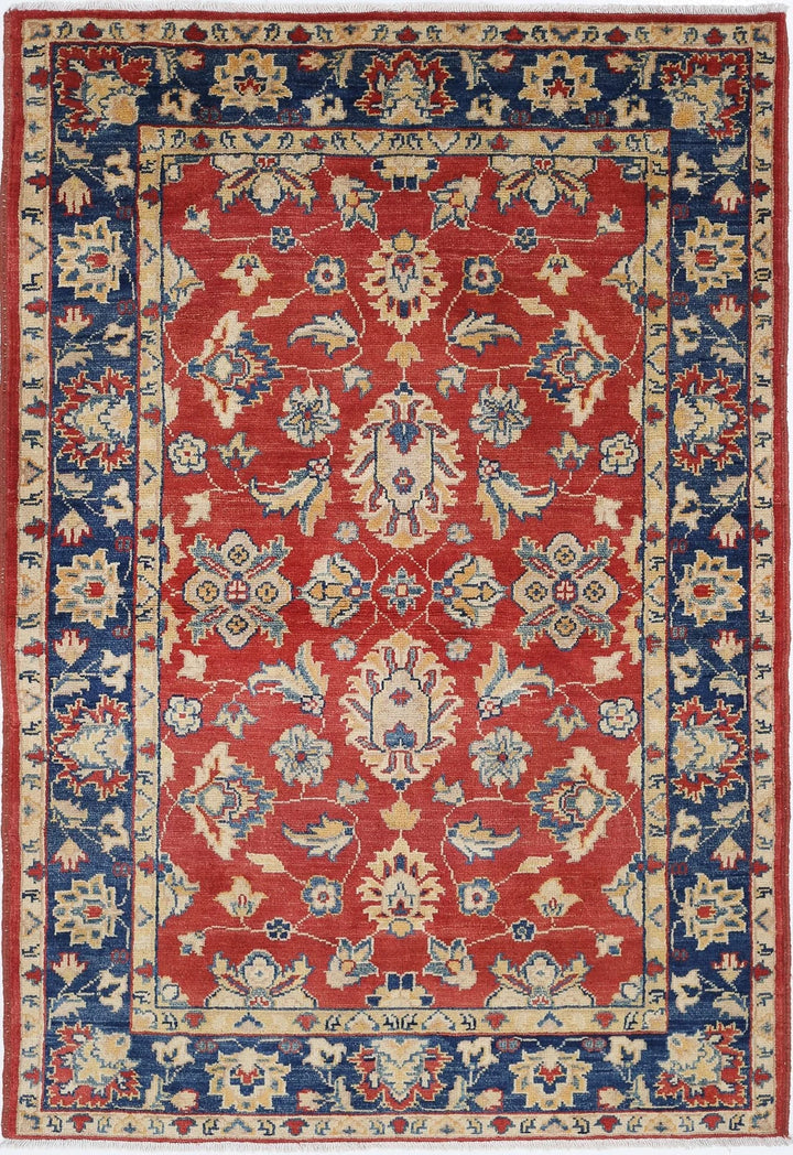 Red Afghan Ziegler Rug 4' 0" x 5' 10" Hand-Knotted | No. AT65166