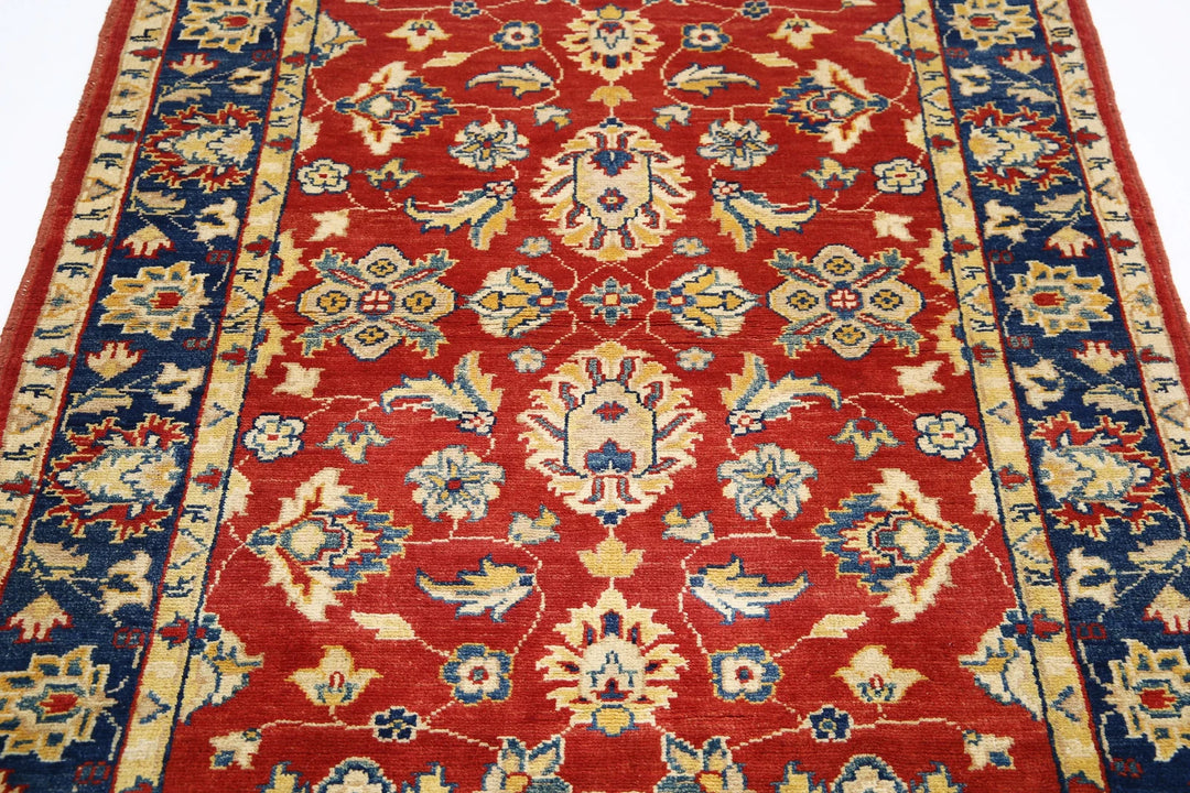 Red Afghan Ziegler Rug 4' 0" x 5' 10" Hand-Knotted | No. AT65166
