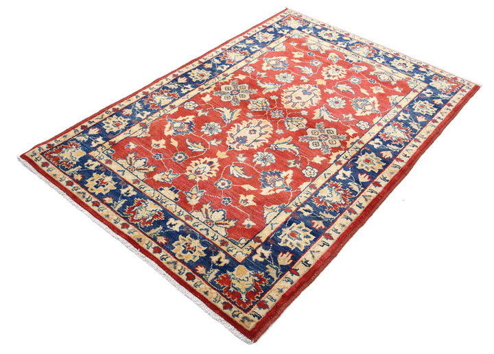 Red Afghan Ziegler Rug 4' 0" x 5' 10" Hand-Knotted | No. AT65166