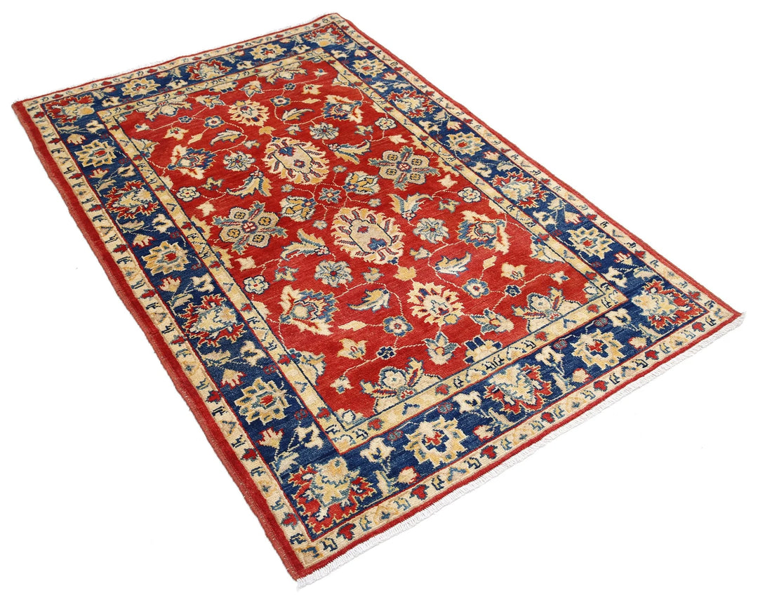 Red Afghan Ziegler Rug 4' 0" x 5' 10" Hand-Knotted | No. AT65166