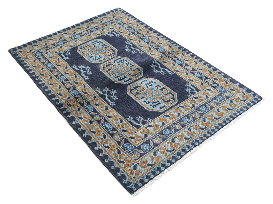 Afghan Revival Rug 3' 4" x 4' 9" Hand-Knotted | No. AT65229