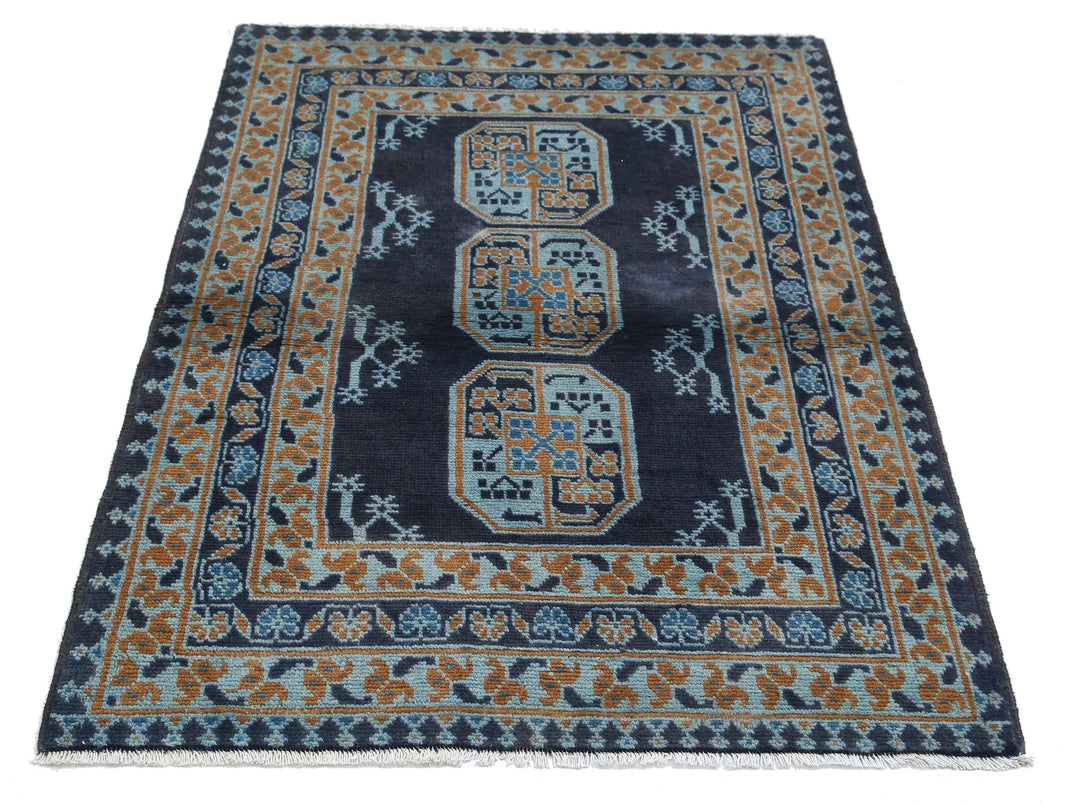 Afghan Revival Rug 3' 4" x 4' 9" Hand-Knotted | No. AT65229