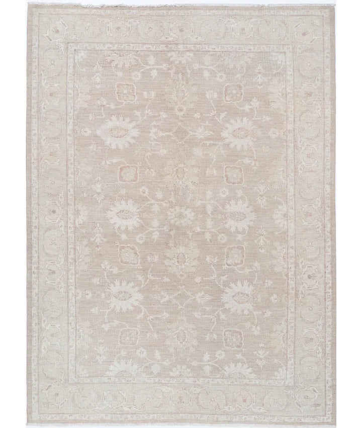 Ivory Afghan Tabriz Rug 6' 0" x 8' 4" Hand-Knotted | No. AT65657