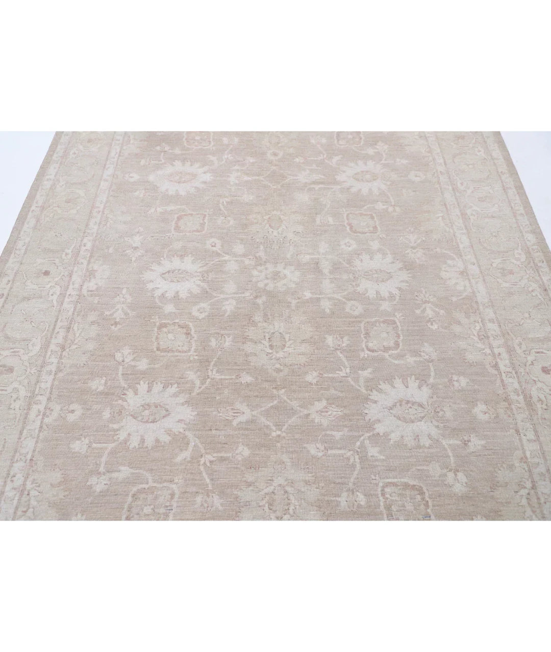 Ivory Afghan Tabriz Rug 6' 0" x 8' 4" Hand-Knotted | No. AT65657