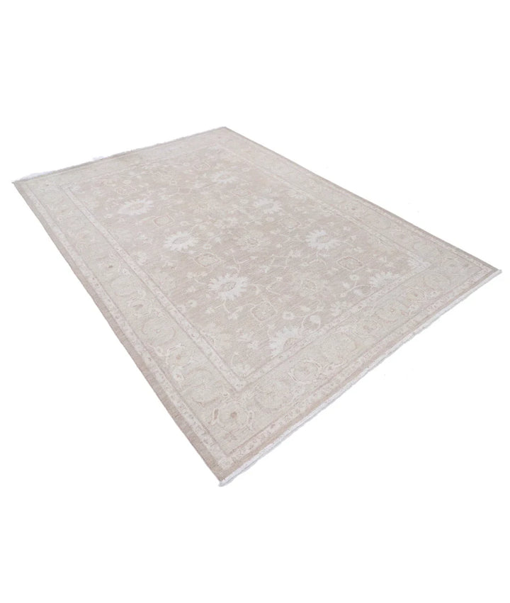 Ivory Afghan Tabriz Rug 6' 0" x 8' 4" Hand-Knotted | No. AT65657