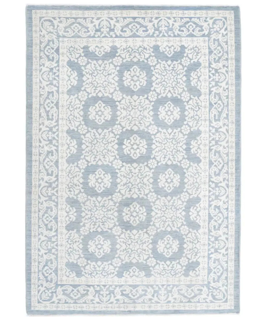 Blue Afghan Serenity Rug 4' 4" x 6' 6" Hand-Knotted | No. AT658037
