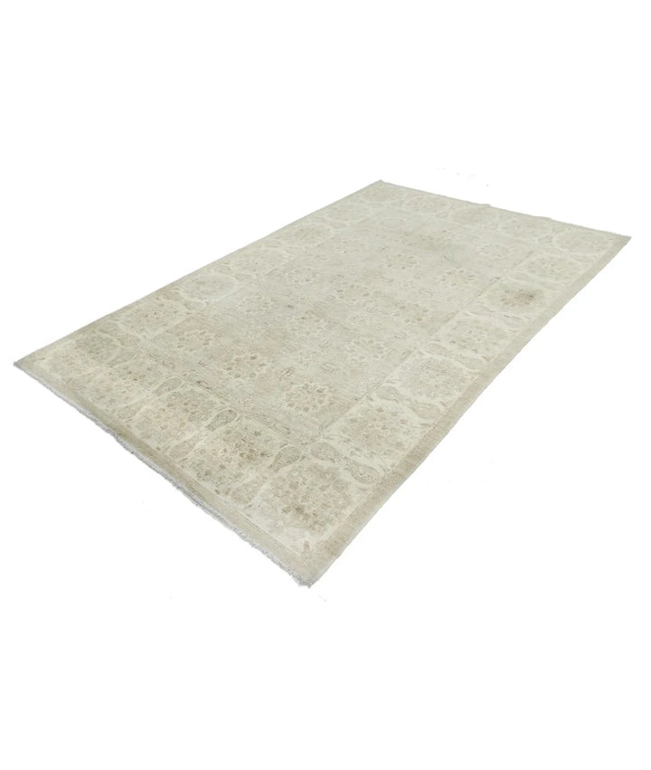 Ivory Afghan Serenity Rug 5' 4" x 8' 5" Hand-Knotted | No. AT65834
