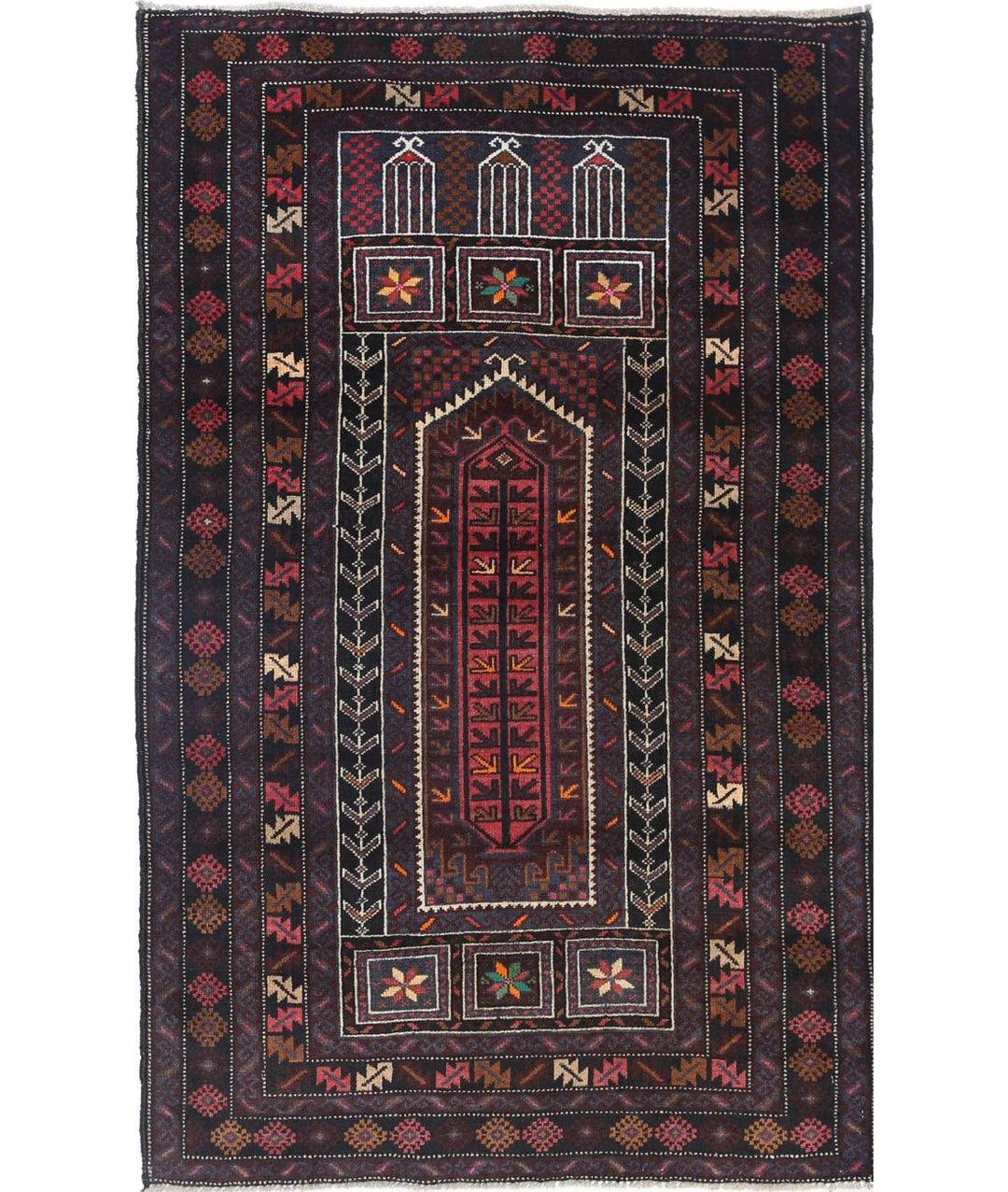 Red Afghan Baluchi Rug 2' 11" x 4' 9" Hand-Knotted | No. AT65904