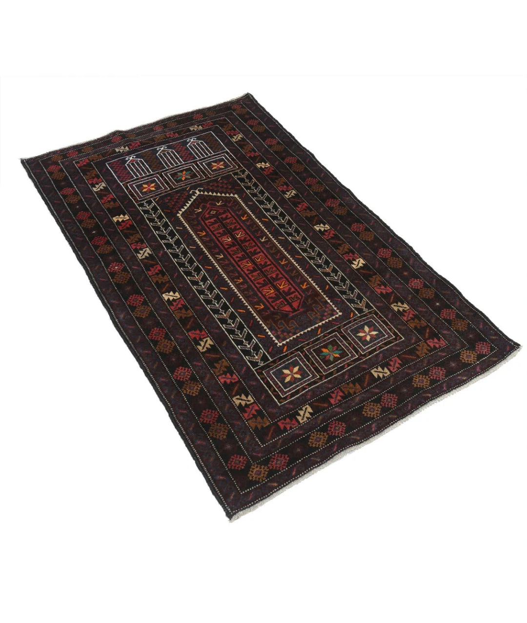 Red Afghan Baluchi Rug 2' 11" x 4' 9" Hand-Knotted | No. AT65904