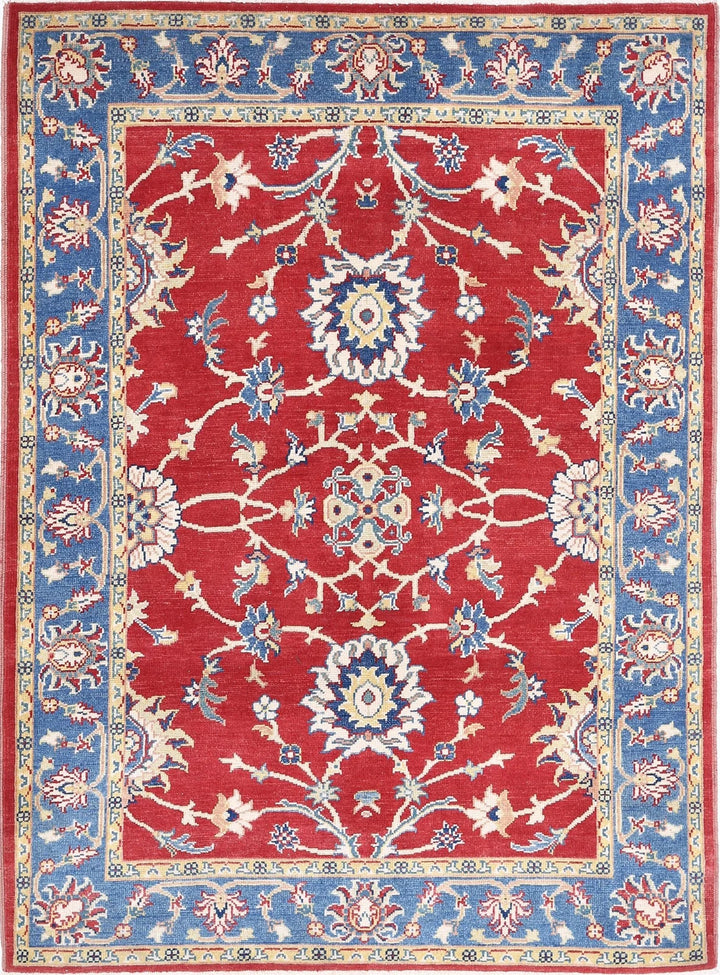 Red Afghan Ziegler Rug 5' 1" x 6' 1" Hand-Knotted | No. AT66180