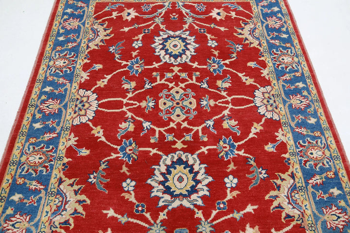 Red Afghan Ziegler Rug 5' 1" x 6' 1" Hand-Knotted | No. AT66180