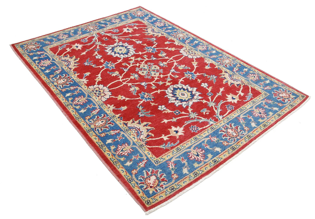 Red Afghan Ziegler Rug 5' 1" x 6' 1" Hand-Knotted | No. AT66180
