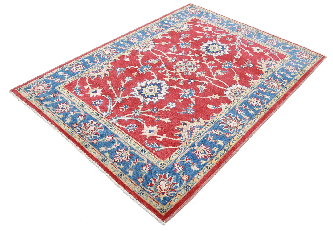 Red Afghan Ziegler Rug 5' 1" x 6' 1" Hand-Knotted | No. AT66180
