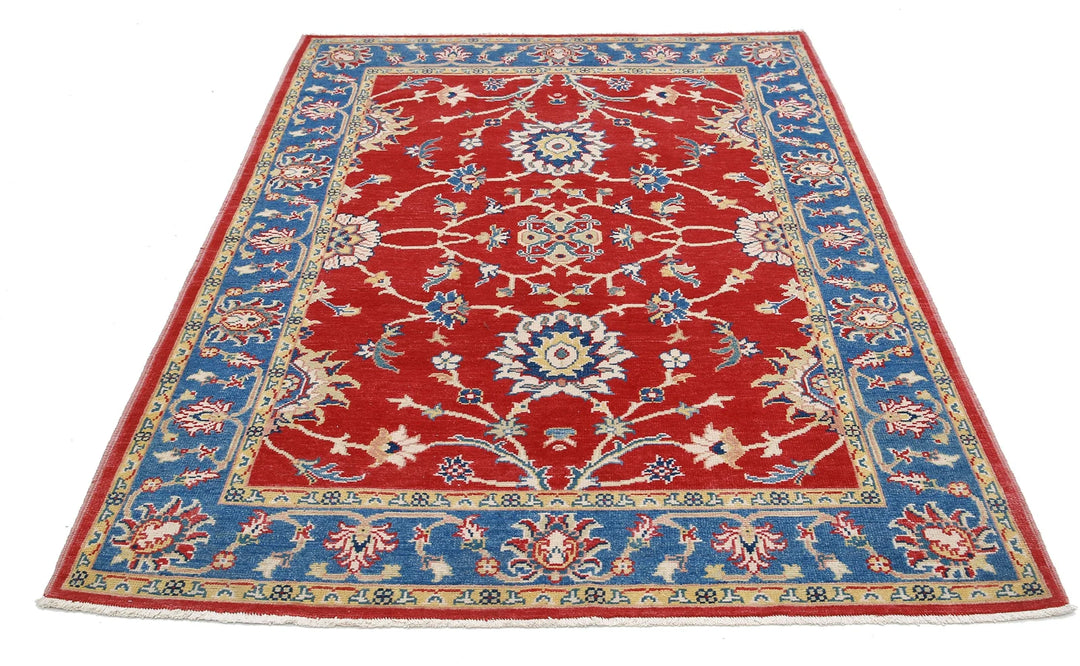 Red Afghan Ziegler Rug 5' 1" x 6' 1" Hand-Knotted | No. AT66180