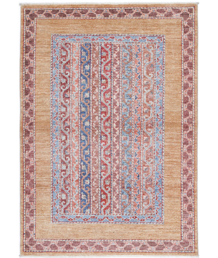 Gold Afghan Runner Rug 3' 3" x 4' 9" Hand-Knotted | No. AT662349