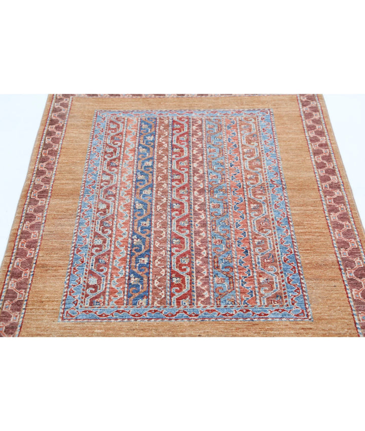 Gold Afghan Runner Rug 3' 3" x 4' 9" Hand-Knotted | No. AT662349