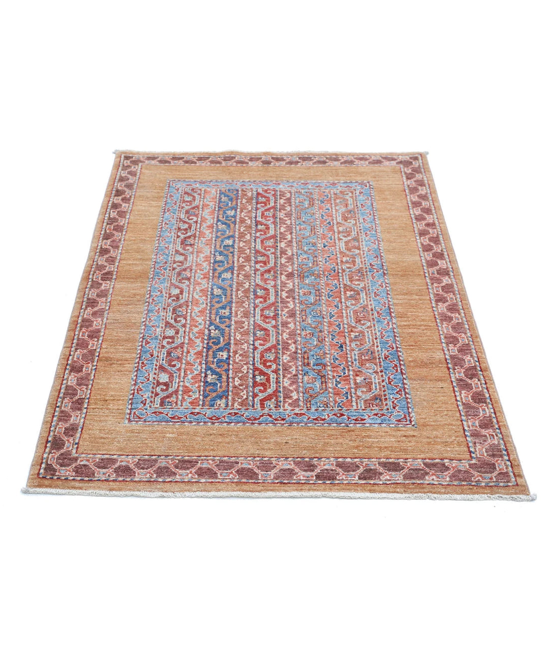 Gold Afghan Runner Rug 3' 3" x 4' 9" Hand-Knotted | No. AT662349