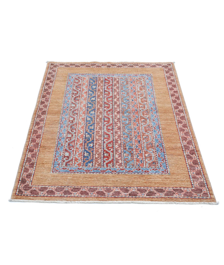 Gold Afghan Runner Rug 3' 3" x 4' 9" Hand-Knotted | No. AT662349