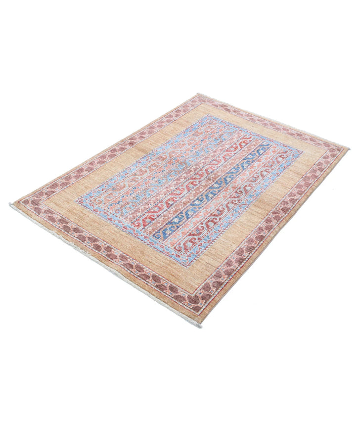 Gold Afghan Runner Rug 3' 3" x 4' 9" Hand-Knotted | No. AT662349