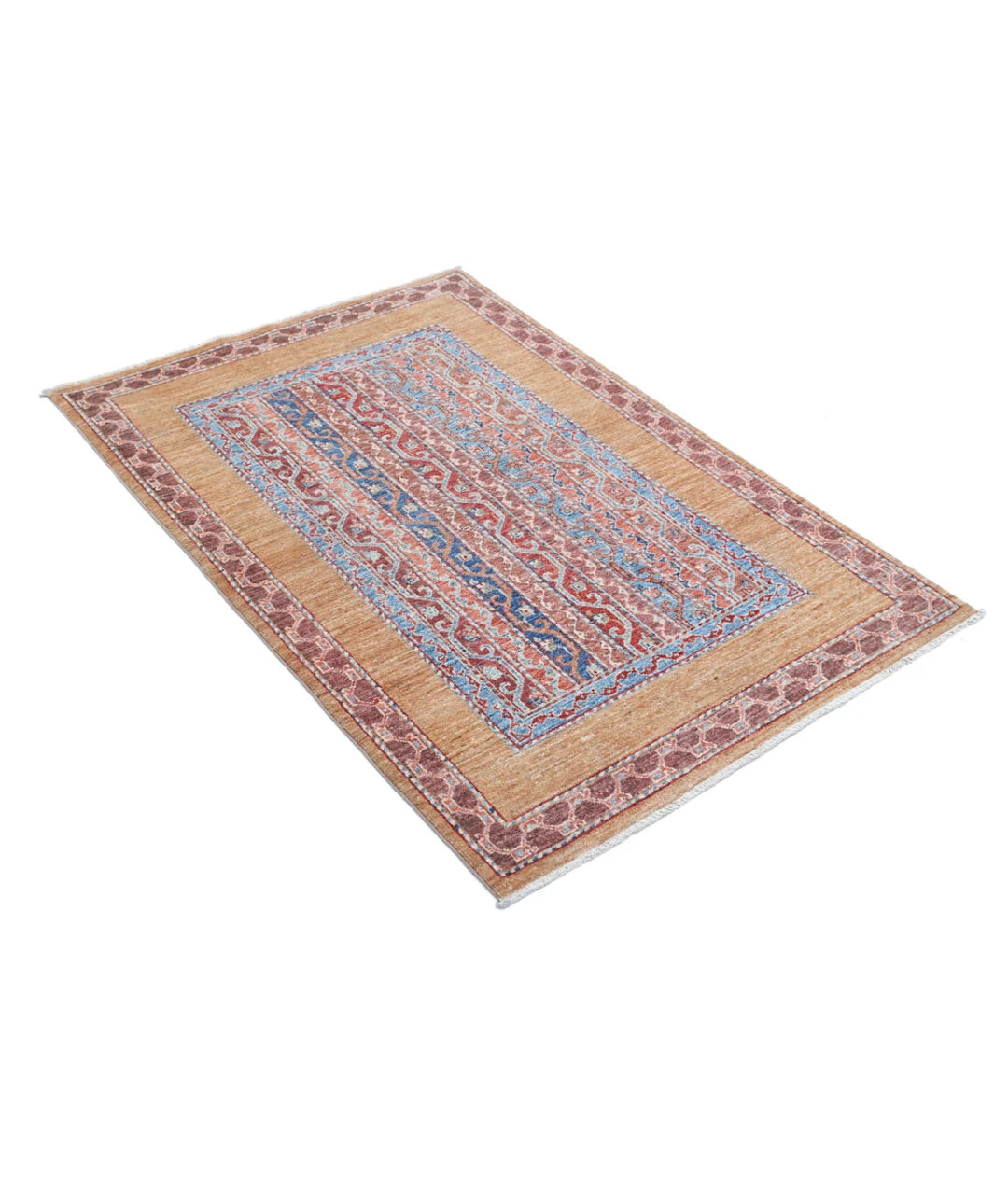 Gold Afghan Runner Rug 3' 3" x 4' 9" Hand-Knotted | No. AT662349