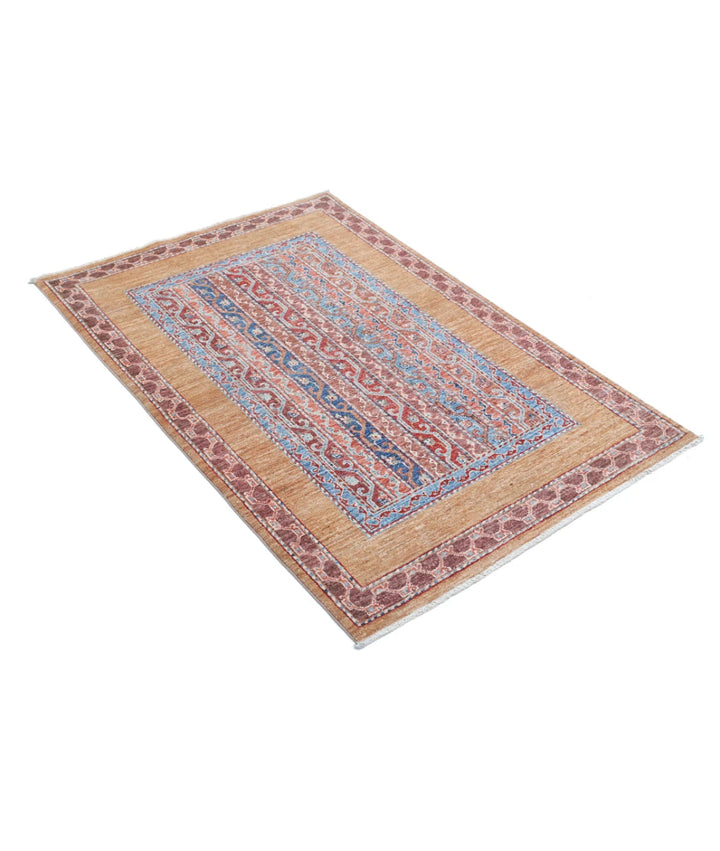 Gold Afghan Runner Rug 3' 3" x 4' 9" Hand-Knotted | No. AT662349