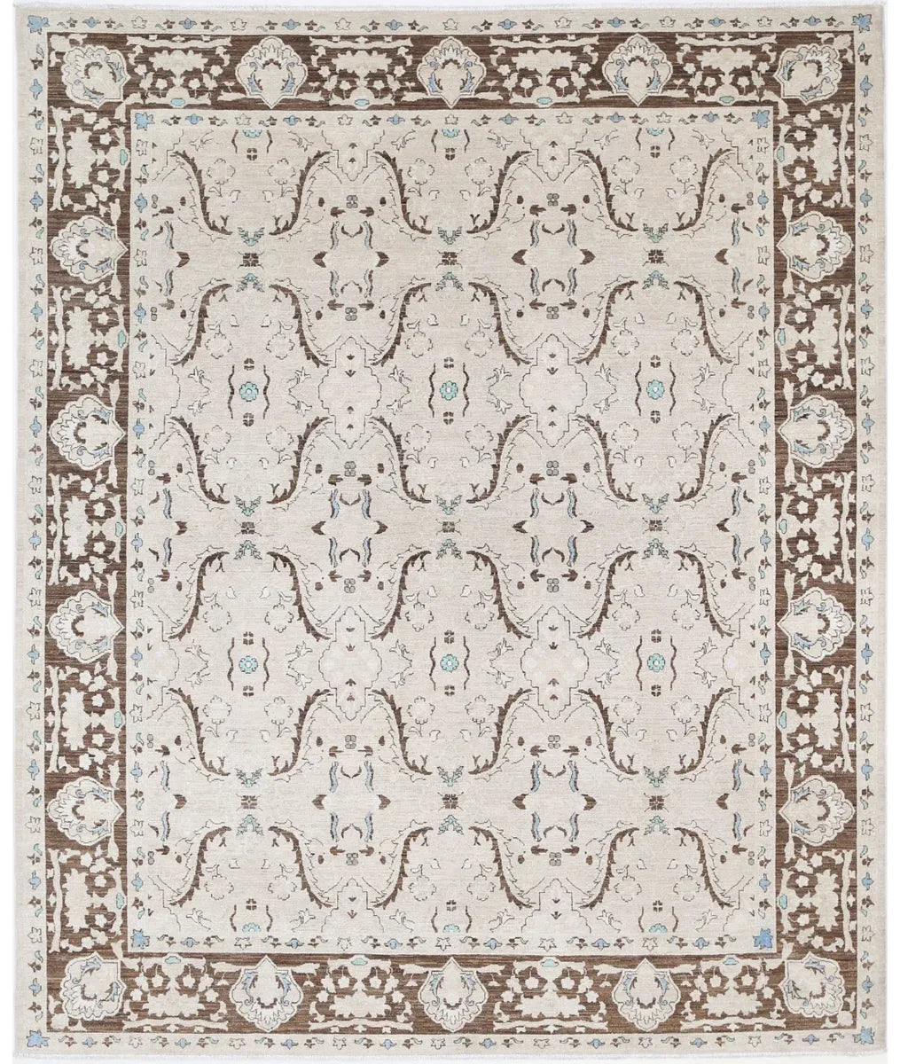 Ivory Afghan Ziegler Rug 7' 10" x 9' 7" Hand-Knotted | No. AT66242
