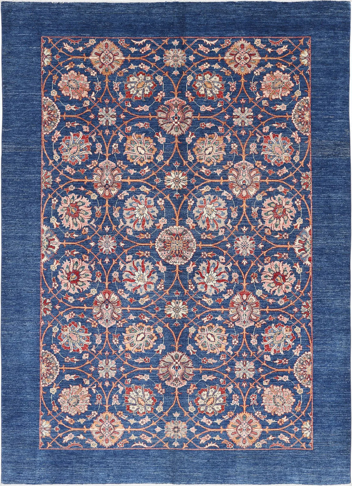 Blue Afghan Ziegler Rug 6' 10" x 9' 3" Hand-Knotted | No. AT66284
