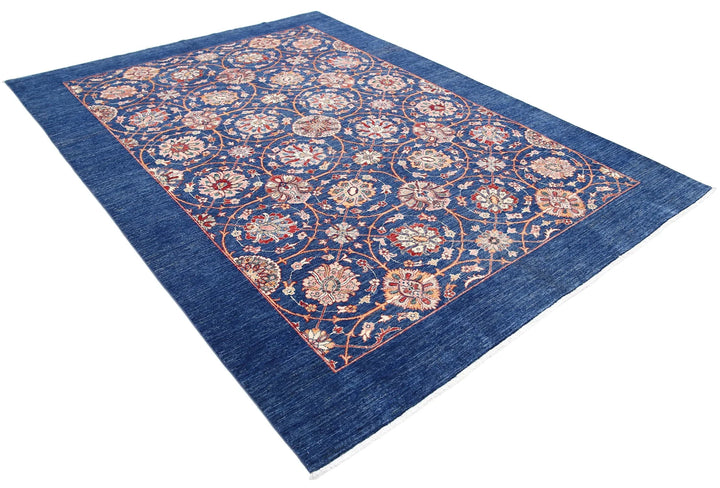 Blue Afghan Ziegler Rug 6' 10" x 9' 3" Hand-Knotted | No. AT66284
