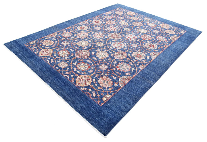 Blue Afghan Ziegler Rug 6' 10" x 9' 3" Hand-Knotted | No. AT66284
