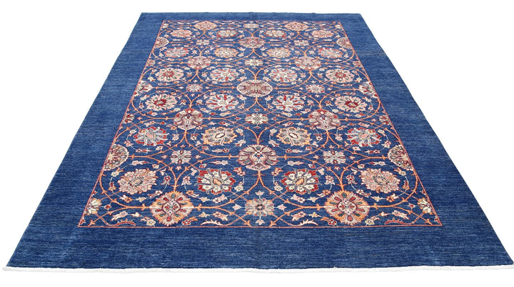 Blue Afghan Ziegler Rug 6' 10" x 9' 3" Hand-Knotted | No. AT66284