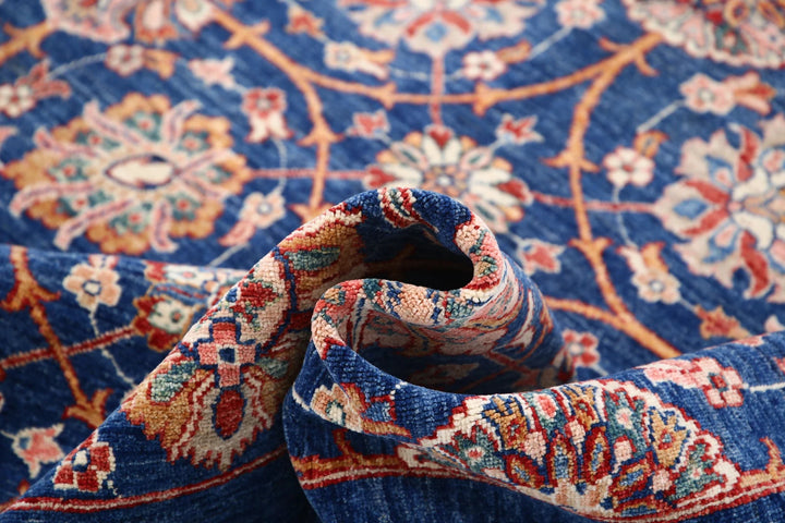 Blue Afghan Ziegler Rug 6' 10" x 9' 3" Hand-Knotted | No. AT66284