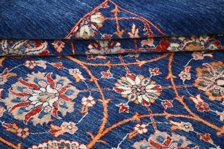 Blue Afghan Ziegler Rug 6' 10" x 9' 3" Hand-Knotted | No. AT66284