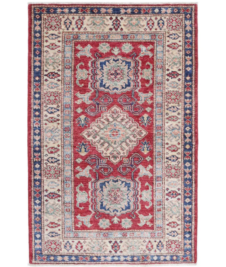 Red Afghan Kazak Rug 2'7" x 4'0" Hand-Knotted | No. AT663491