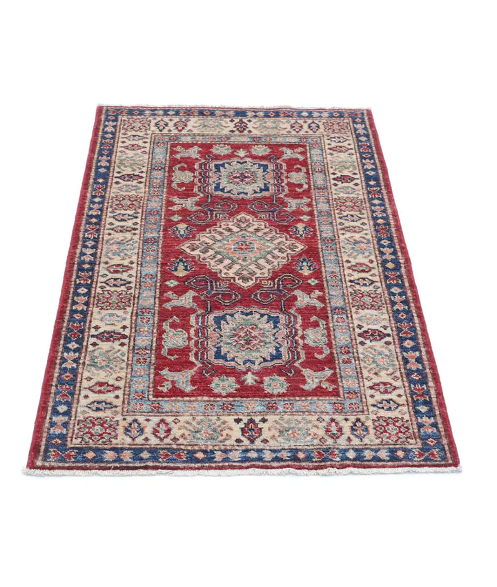 Red Afghan Kazak Rug 2'7" x 4'0" Hand-Knotted | No. AT663491