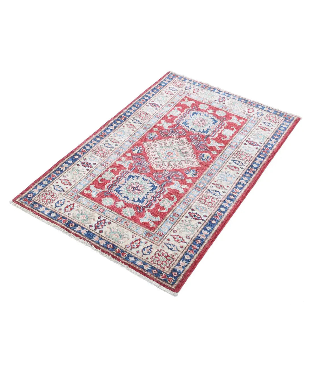 Red Afghan Kazak Rug 2'7" x 4'0" Hand-Knotted | No. AT663491