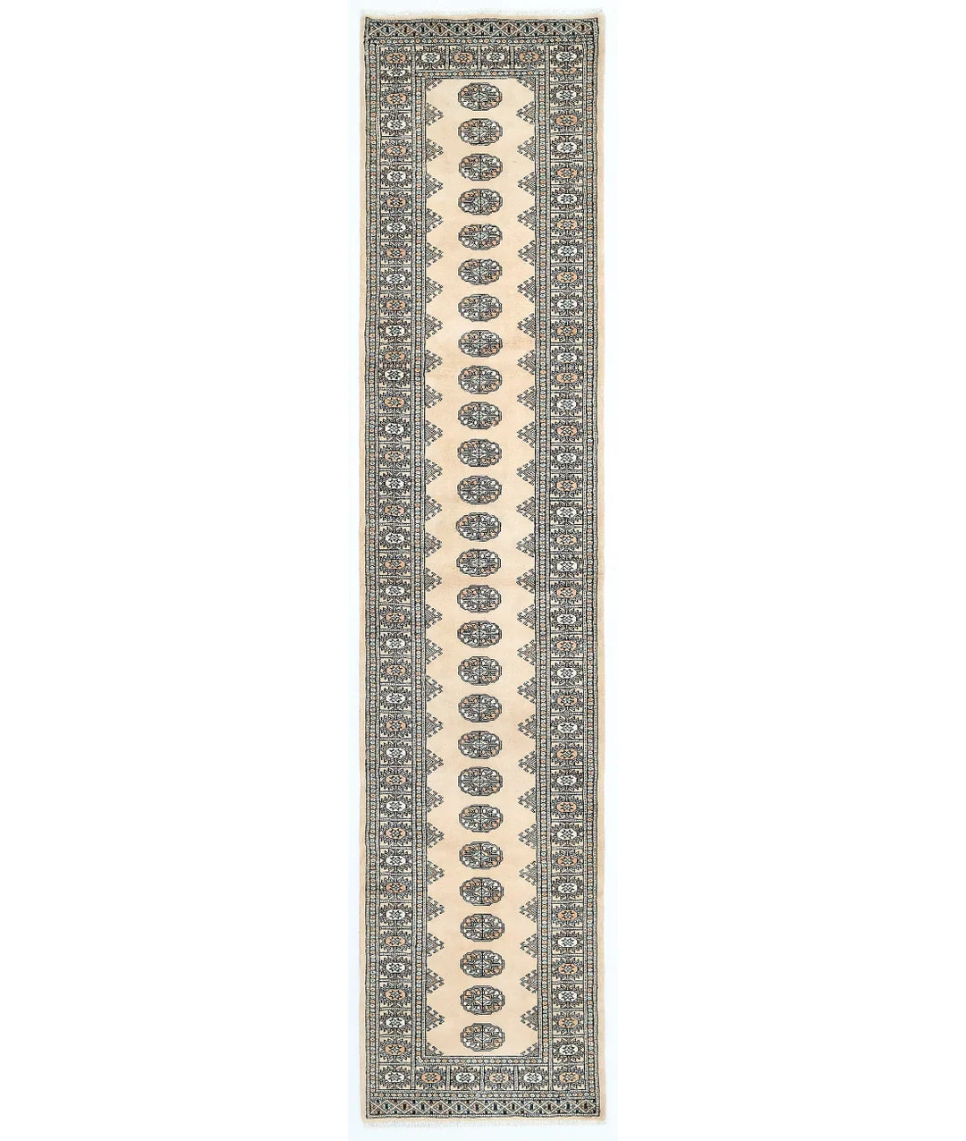 Ivory Pakistani Bokhara Rug 2' 7" x 11' 10" Hand-Knotted | No. AT66448
